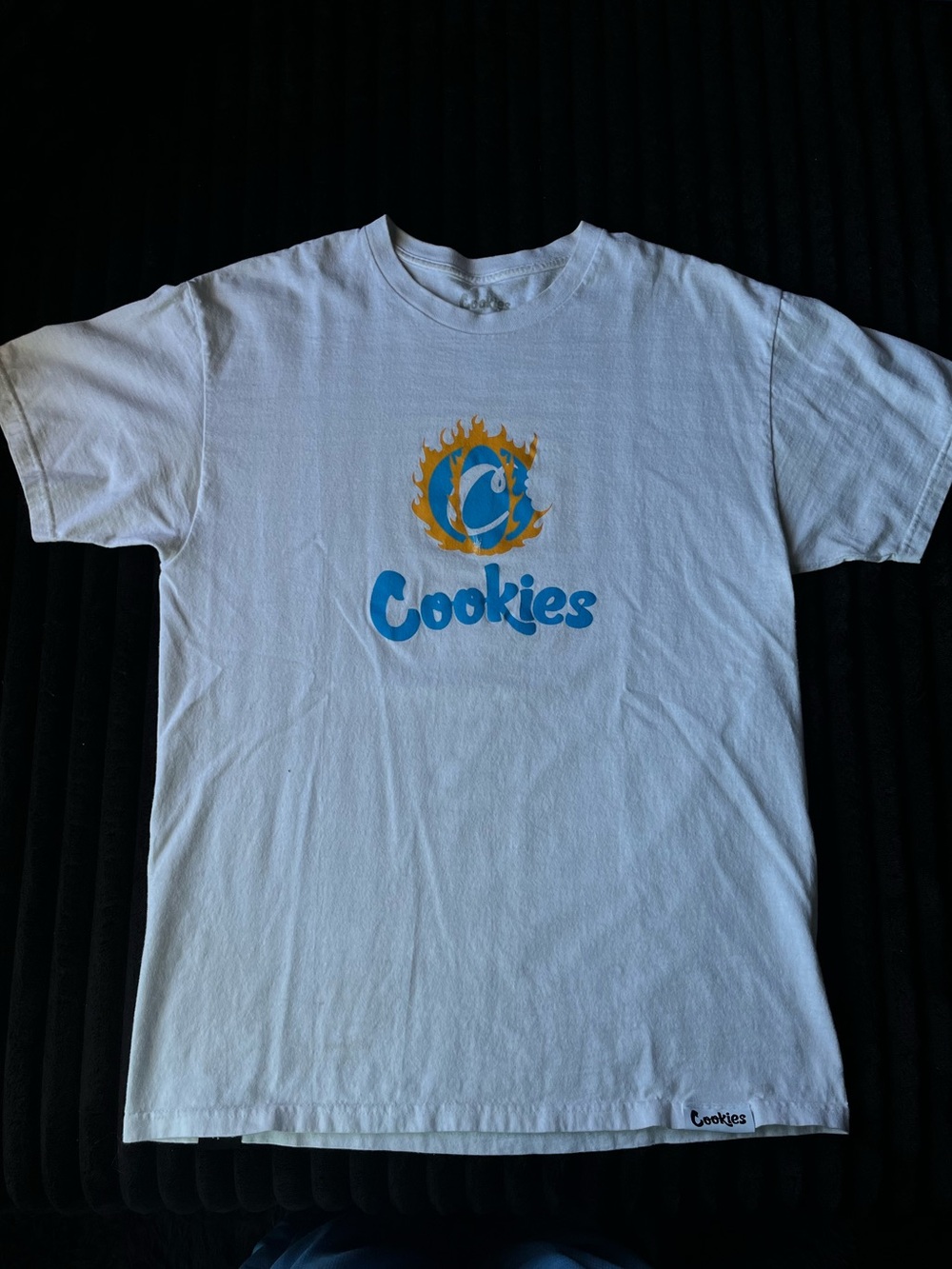 Cookies Men's White Graphic Tee with Blue & Gold Logo